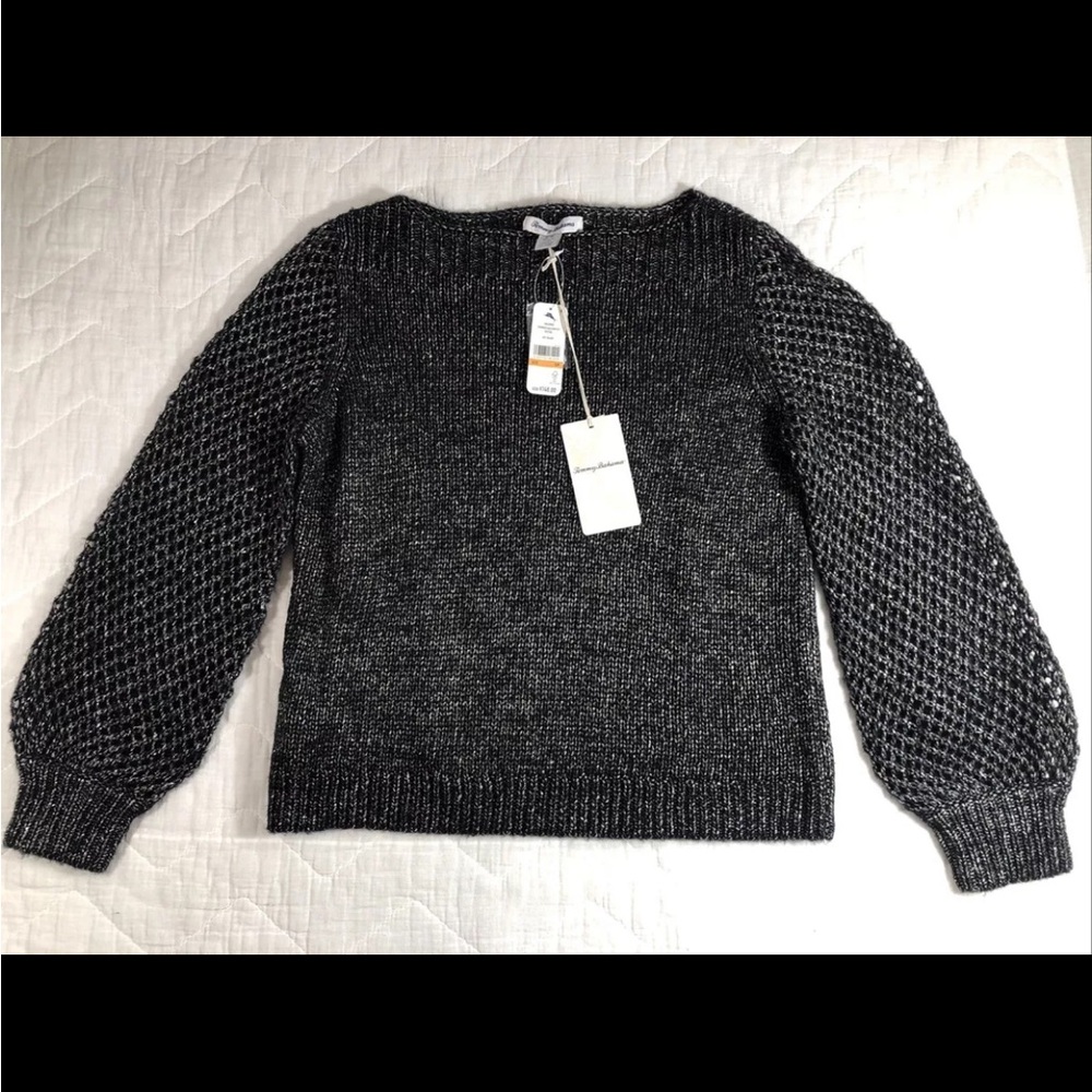 Tommy Bahama Sweater Women’s Size Small Black Shimmer Balloon‎ Sleeve Bateau NWT